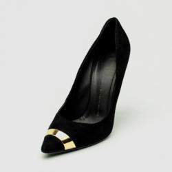 Pre Owned Giuseppe Zanotti Black Suede Pointed Toe Pumps With Gold Panel Size 40.5