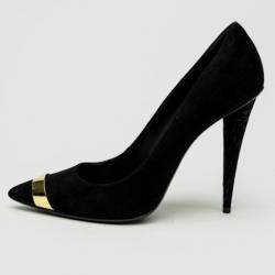Pre Owned Giuseppe Zanotti Black Suede Pointed Toe Pumps With Gold Panel Size 40.5