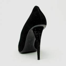 Pre Owned Giuseppe Zanotti Black Suede Pointed Toe Pumps With Gold Panel Size 40.5