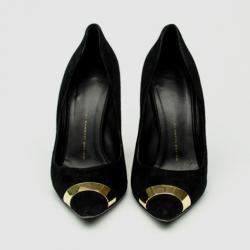 Pre Owned Giuseppe Zanotti Black Suede Pointed Toe Pumps With Gold Panel Size 40.5