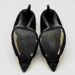 Pre Owned Giuseppe Zanotti Black Suede Pointed Toe Pumps With Gold Panel Size 40.5