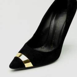 Pre Owned Giuseppe Zanotti Black Suede Pointed Toe Pumps With Gold Panel Size 40.5