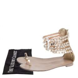 Pre Owned Giuseppe Zanotti Metallic Gold Leather Crystal Embellished Ankle Strap Flat Sandals Size 36
