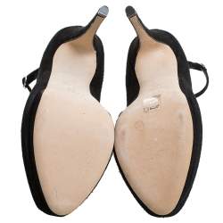 Pre Owned Giuseppe Zanotti Black Suede Peep Toe Ankle Strap Platform Pumps Size 36.5