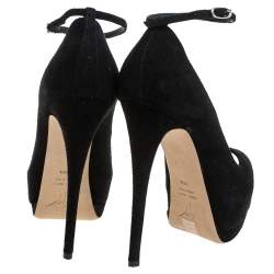 Pre Owned Giuseppe Zanotti Black Suede Peep Toe Ankle Strap Platform Pumps Size 36.5