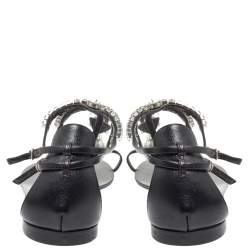 Pre Owned Giuseppe Zanotti Black Leather Embellished Thong Flats Size 38