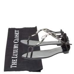Pre Owned Giuseppe Zanotti Black Leather Embellished Thong Flats Size 38
