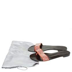 Pre Owned Giuseppe Zanotti Orange/Brown Suede Crystal Embellished Slip on Flats Size 38