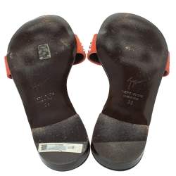 Pre Owned Giuseppe Zanotti Orange/Brown Suede Crystal Embellished Slip on Flats Size 38