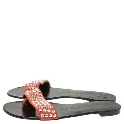 Pre Owned Giuseppe Zanotti Orange/Brown Suede Crystal Embellished Slip on Flats Size 38