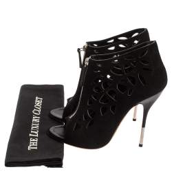 Pre Owned Giuseppe Zanotti Black Suede Zip Cage Sandals Size 38.5