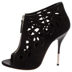 Pre Owned Giuseppe Zanotti Black Suede Zip Cage Sandals Size 38.5