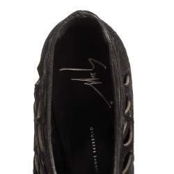 Pre Owned Giuseppe Zanotti Black Suede Zip Cage Sandals Size 38.5