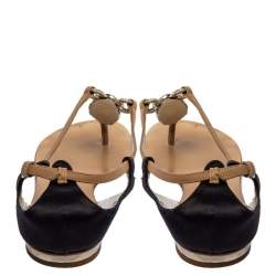Pre Owned Giuseppe Zanotti Beige/Blue Leather And Satin Crystal Embellished Flats Size 36