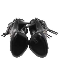 Pre Owned Giuseppe Zanotti Black Leather Peep Toe Biker Ankle Boots Size 37