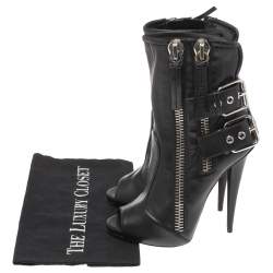 Pre Owned Giuseppe Zanotti Black Leather Peep Toe Biker Ankle Boots Size 37