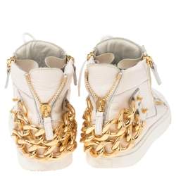 Pre Owned Giuseppe Zanotti White Leather Double Zip High Top Sneakers Size 36.5