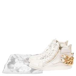 Pre Owned Giuseppe Zanotti White Leather Double Zip High Top Sneakers Size 36.5