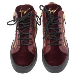 Pre Owned Giuseppe Zanotti Burgundy Velvet and Patent Leather Kriss Hi-Top Sneakers Size 41