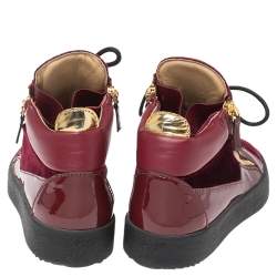 Pre Owned Giuseppe Zanotti Burgundy Velvet and Patent Leather Kriss Hi-Top Sneakers Size 41