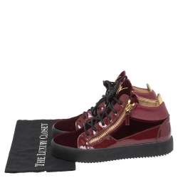 Pre Owned Giuseppe Zanotti Burgundy Velvet and Patent Leather Kriss Hi-Top Sneakers Size 41