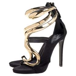 Pre Owned Giuseppe Zanotti Black Suede Alien Ankle Strap Sandals Size 35