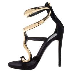 Pre Owned Giuseppe Zanotti Black Suede Alien Ankle Strap Sandals Size 35