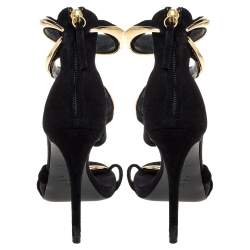 Pre Owned Giuseppe Zanotti Black Suede Alien Ankle Strap Sandals Size 35