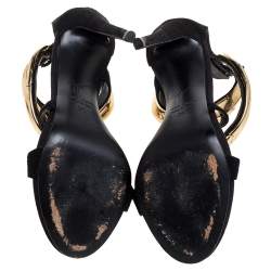 Pre Owned Giuseppe Zanotti Black Suede Alien Ankle Strap Sandals Size 35