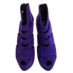 Pre Owned Giuseppe Zanotti Purple Suede Peep Toe Platform Sandals Size 38