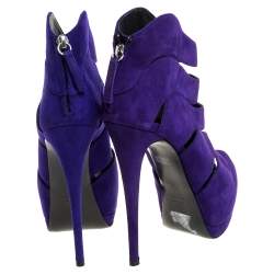 Pre Owned Giuseppe Zanotti Purple Suede Peep Toe Platform Sandals Size 38