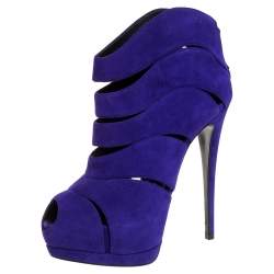 Pre Owned Giuseppe Zanotti Purple Suede Peep Toe Platform Sandals Size 38