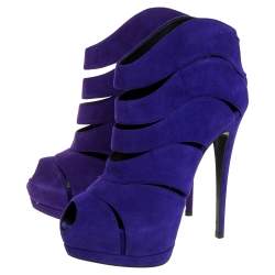 Pre Owned Giuseppe Zanotti Purple Suede Peep Toe Platform Sandals Size 38