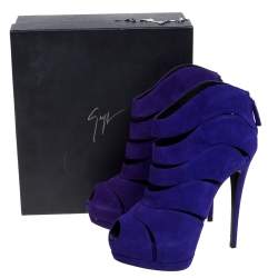 Pre Owned Giuseppe Zanotti Purple Suede Peep Toe Platform Sandals Size 38