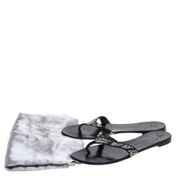Pre Owned Giuseppe Zanotti Black Crystal Embellished Flat Sandals Size 40
