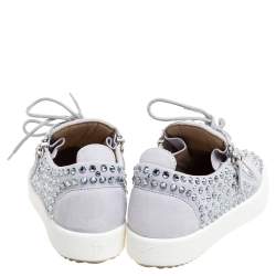 Pre Owned Giuseppe Zanotti Grey Suede Crystal Embellished Doris Sneakers Size 36