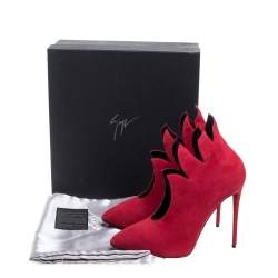 Pre Owned Giuseppe Zanotti Red Suede Leather V Neck Pointed Toe Pumps Size 40