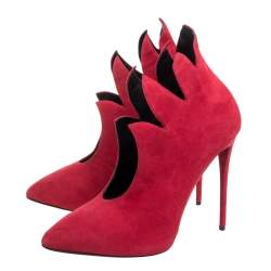 Pre Owned Giuseppe Zanotti Red Suede Leather V Neck Pointed Toe Pumps Size 40