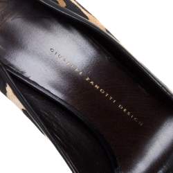 Pre Owned Giuseppe Zanotti Leopard Print Canvas and Leather Peep Toe Pumps Size 40