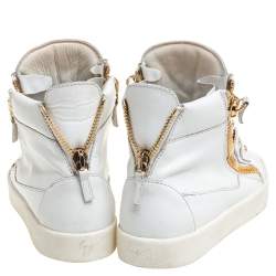 Pre Owned Giuseppe Zanotti White/Gold Leather Royce Chain High Top Sneakers Size 40