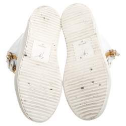 Pre Owned Giuseppe Zanotti White/Gold Leather Royce Chain High Top Sneakers Size 40