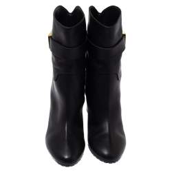 Pre Owned Giuseppe Zanotti Black Leather Logo Plaque Ankle Boots Size 37