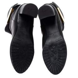 Pre Owned Giuseppe Zanotti Black Leather Logo Plaque Ankle Boots Size 37
