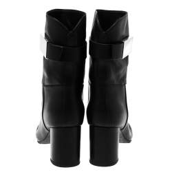 Pre Owned Giuseppe Zanotti Black Leather Logo Plaque Ankle Boots Size 37