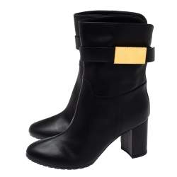 Pre Owned Giuseppe Zanotti Black Leather Logo Plaque Ankle Boots Size 37