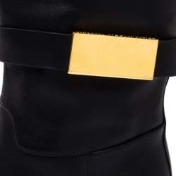 Pre Owned Giuseppe Zanotti Black Leather Logo Plaque Ankle Boots Size 37