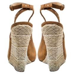 Pre Owned صندل جوسيبي زانوتي مقدمة مفتوحة و كعب روكي إسبادريل و سير كاحل جلد سويدي بني مقاس 38