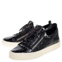 Pre Owned Giuseppe Zanotti Black Croc Embossed Leather Low Top Sneakers Size 44.5