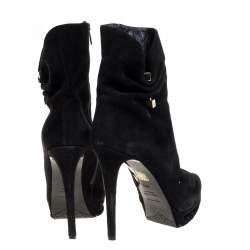 Pre Owned Le Silla Black Suede Hat Pin Platform Ankle Boots Size 38.5