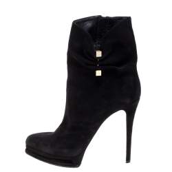 Pre Owned Le Silla Black Suede Hat Pin Platform Ankle Boots Size 38.5
